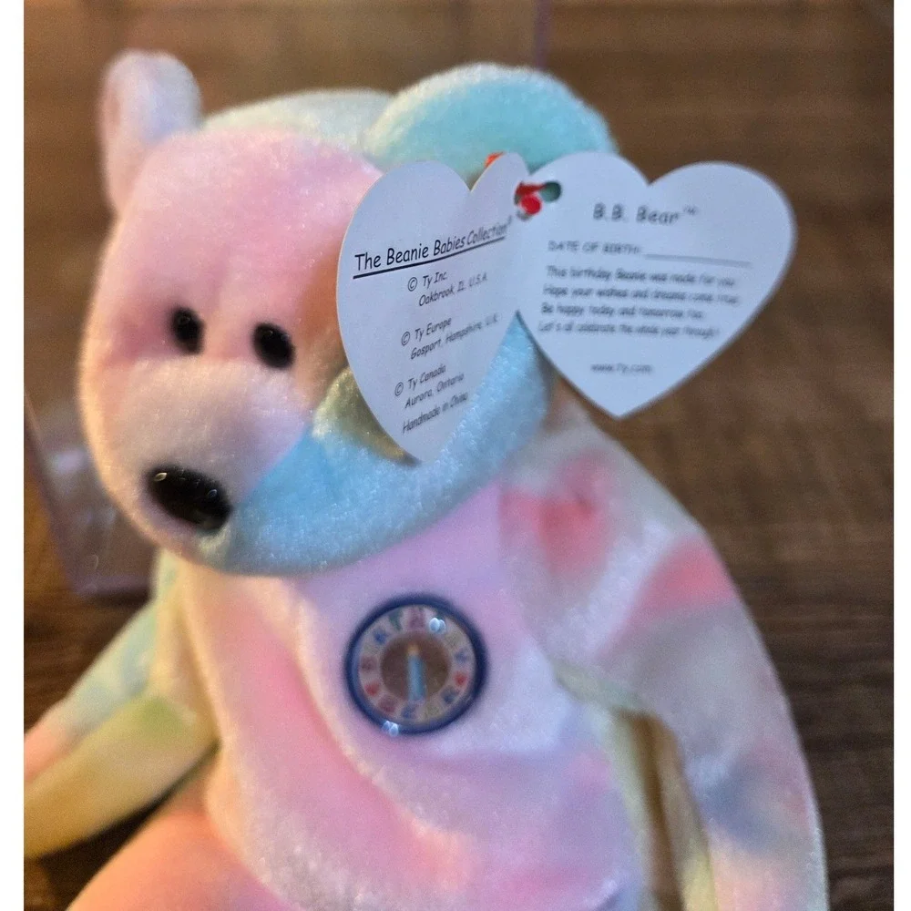 Ty Beanie Baby B.B. Bear Pastel Tie Dye Birthday Plush with Tags